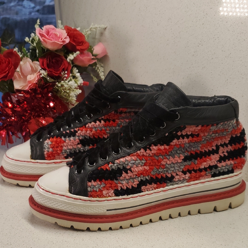 Unisex Crochet KROJAY RHODONITE Luxury Multicolor High-Top Sneakers (sz 9)